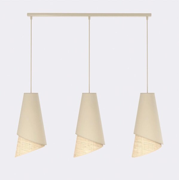 Závěsné svítidlo MODA 3 – černé / ratanové, textilní stínidla, 3× E27, šířka 95 cm
