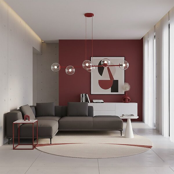 Závěsné svítidlo MAGNUS 6 – vínové, čiré sklo, 6× E14, šířka 110 cm