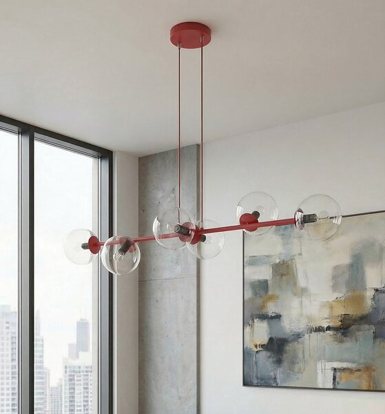 Závěsné svítidlo MAGNUS 6 – vínové, čiré sklo, 6× E14, šířka 110 cm