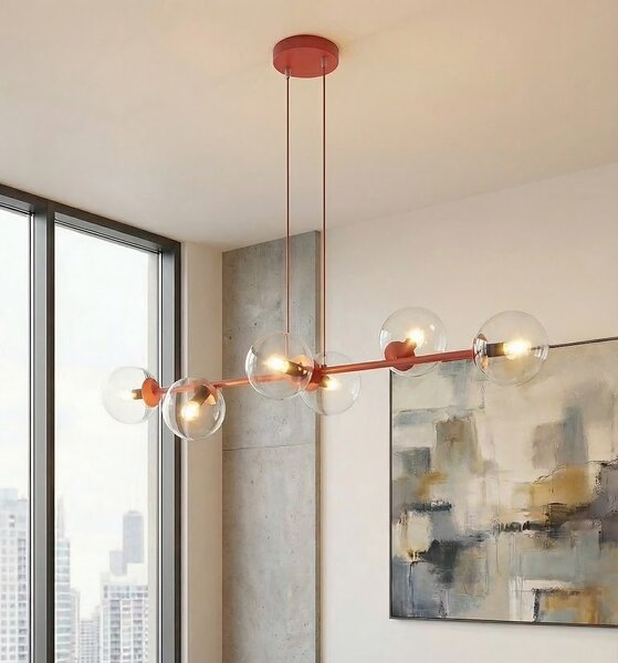 Závěsné svítidlo MAGNUS 6 – vínové, čiré sklo, 6× E14, šířka 110 cm