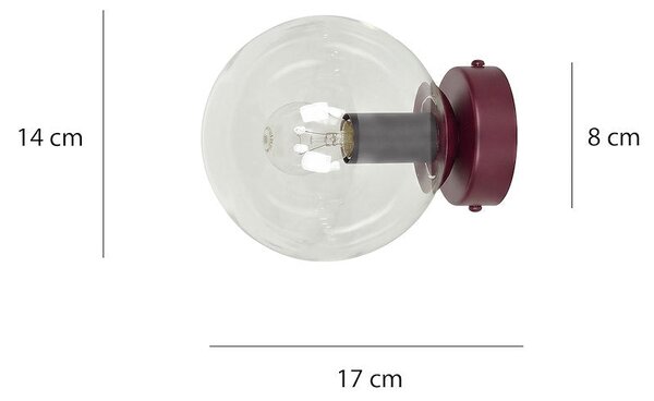 Nástěnné svítidlo MAGNUS K1 – vínové, čiré sklo, 1× E14, šířka 14 cm