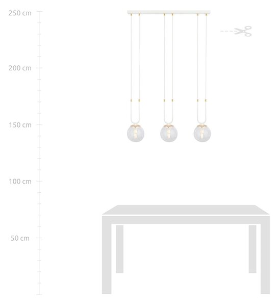 Závěsné svítidlo GLAM 3 – bílé, čiré sklo, 3× E14, šířka 70 cm