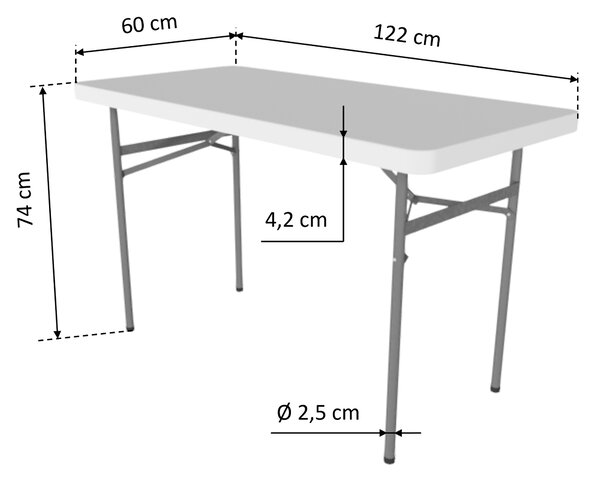 TENTIno Skládací stůl 122x60 cm CELÝ, bílý, STL122C