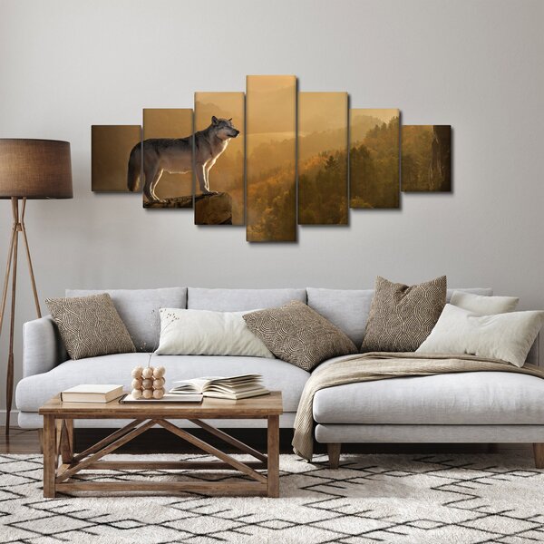 Obraz vlka na skále (210x100 cm)