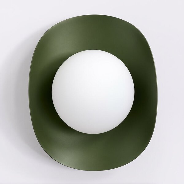 Nástěnné svítidlo FIERO M – olivově zelené, bílé sklo, 1× G9, šířka 31 cm