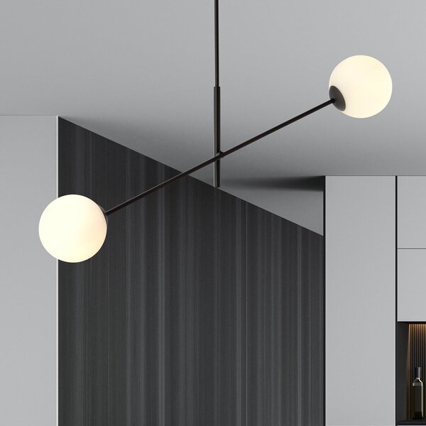 Závěsné svítidlo LINEAR 2 – černé, opálové sklo, 2× E14, šířka 102 cm