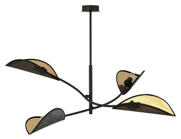 Stropní svítidlo LOTUS 4 – černé, zlatá textilní stínidla, 4× E14, šířka 102 cm