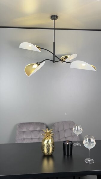 Stropní svítidlo LOTUS 4 – černé, hnědá textilní stínidla, 4× E14, šířka 102 cm