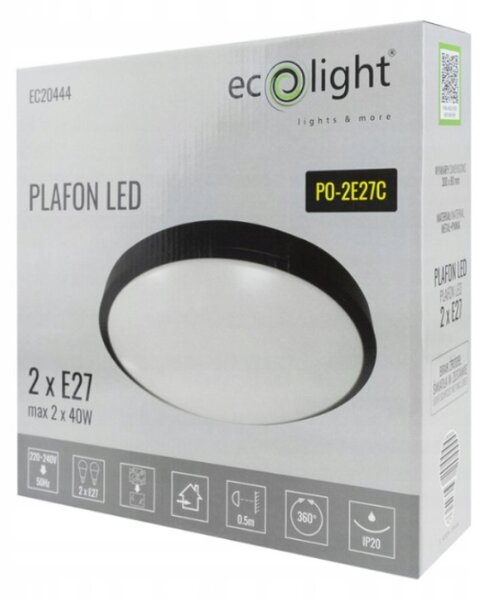 ECOLIGHT Kulatý LED stropní panel - 2xE27 - černý