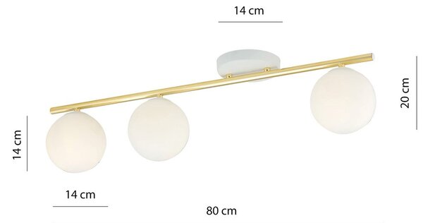 Stropní svítidlo MONZA 3 – bílé, opálové sklo, 3× E14, šířka 80 cm