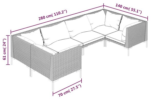 6dílná zahradní sedací souprava a podušky polyratan tmavě šedá 3099926