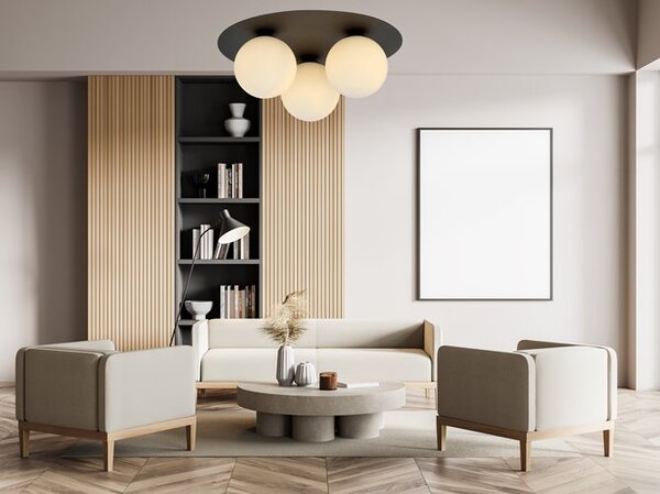 Stropní svítidlo SOLAR 3 – černé, opálové sklo, 3× E14, šířka 43 cm