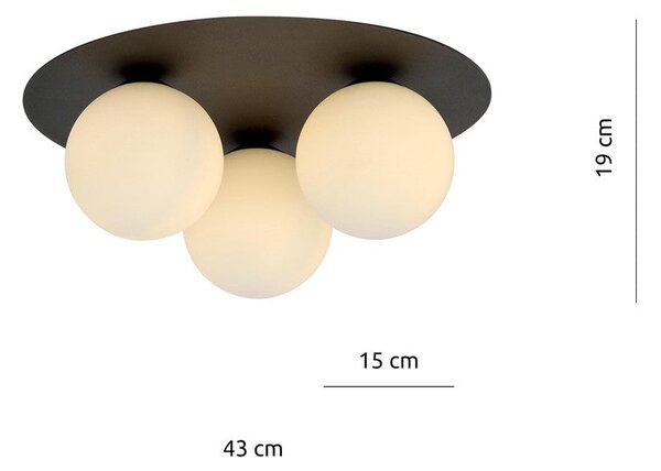 Stropní svítidlo SOLAR 3 – černé, opálové sklo, 3× E14, šířka 43 cm