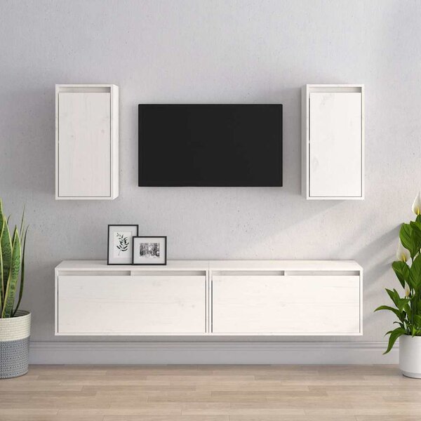 TV skříňky 4 ks bílé masivní borové dřevo 3100170
