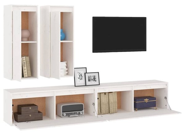 TV skříňky 4 ks bílé masivní borové dřevo 3100180