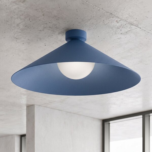 Stropní svítidlo MONO 1L – tlumeně modré, bílé sklo, 1× E14, šířka 50 cm