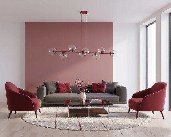 Závěsné svítidlo MAGNUS 8 – vínové, čiré sklo, 8× E14, šířka 130 cm