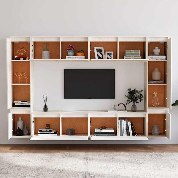 TV skříňky 8 ks bílé masivní borové dřevo 3100195