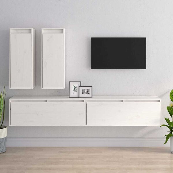 TV skříňky 4 ks bílé masivní borové dřevo 3100180