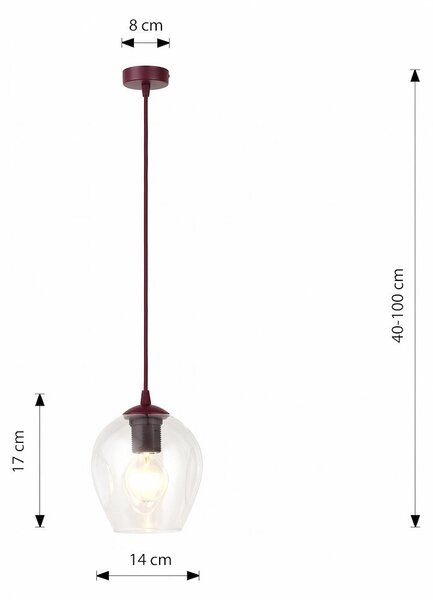 Závěsné svítidlo ISTAR 1 – vínové, čiré sklo, 1× E27, šířka 14 cm