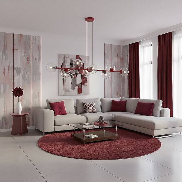 Závěsné svítidlo MAGNUS 8 – vínové, čiré sklo, 8× E14, šířka 130 cm