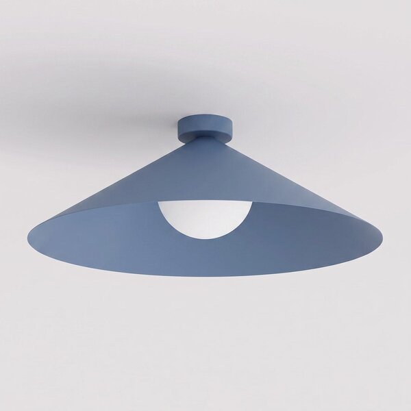 Stropní svítidlo MONO 1L – tlumeně modré, bílé sklo, 1× E14, šířka 50 cm