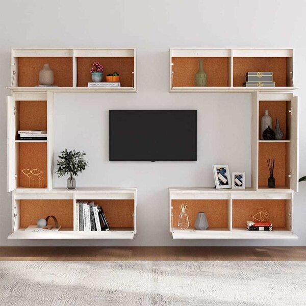 TV skříňky 6 ks bílé masivní borové dřevo 3100200