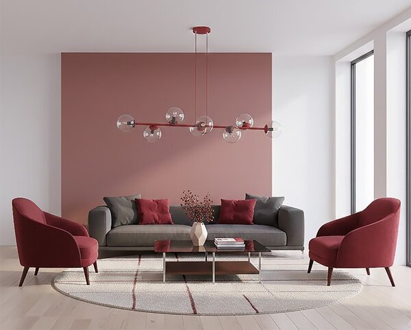Závěsné svítidlo MAGNUS 8 – vínové, čiré sklo, 8× E14, šířka 130 cm