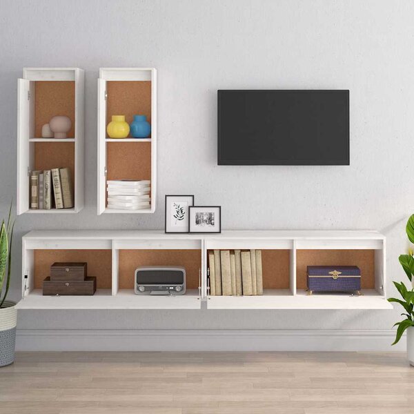 TV skříňky 4 ks bílé masivní borové dřevo 3100180