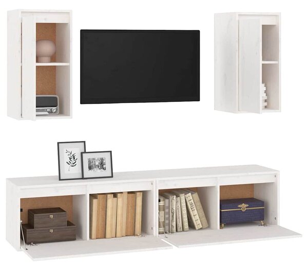 TV skříňky 4 ks bílé masivní borové dřevo 3100170