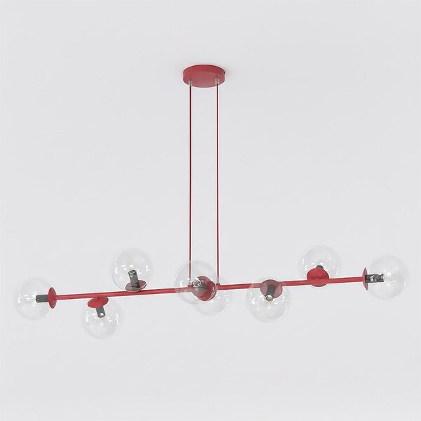 Závěsné svítidlo MAGNUS 8 – vínové, čiré sklo, 8× E14, šířka 130 cm
