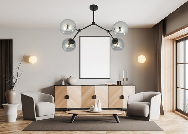 Stropní svítidlo SPACE 4 – černé, grafitové sklo, 4× E14, šířka 42 cm