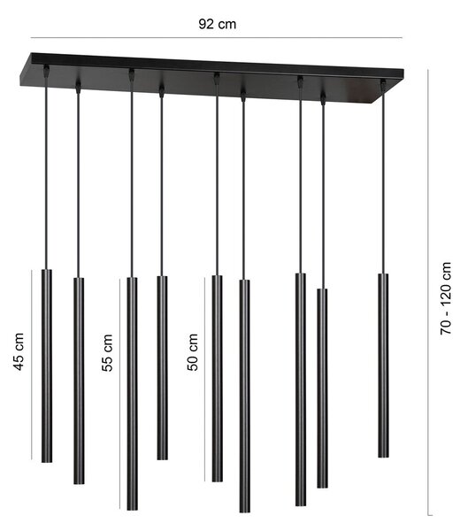 Závěsné svítidlo SELTER 9 – černé, 9× G9, šířka 92 cm