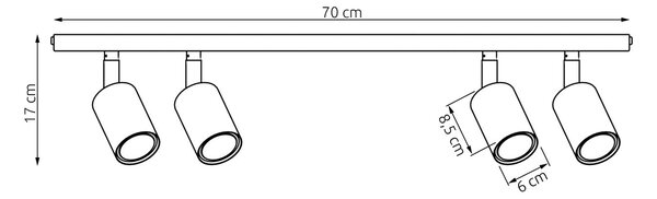 Stropní svítidlo FLASH 4 – tlumeně modré, 4× GU10, šířka 70 cm