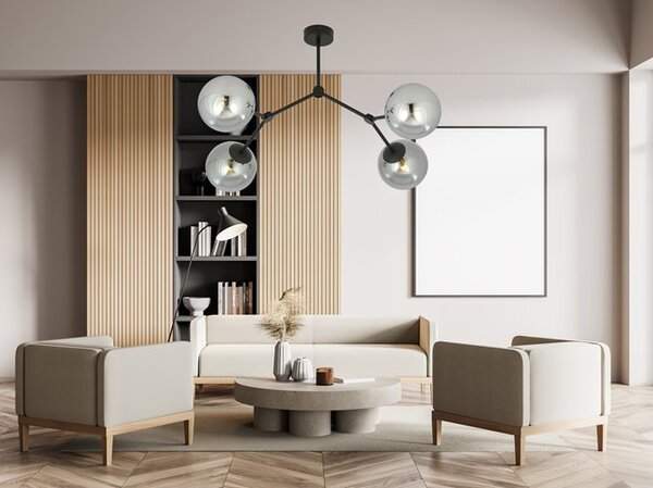 Stropní svítidlo SPACE 4 – černé, grafitové sklo, 4× E14, šířka 42 cm