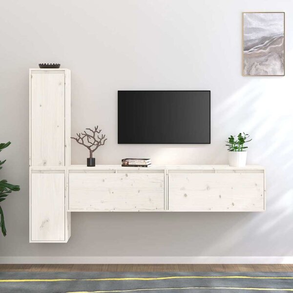 TV skříňky 4 ks bílé masivní borové dřevo 3100280