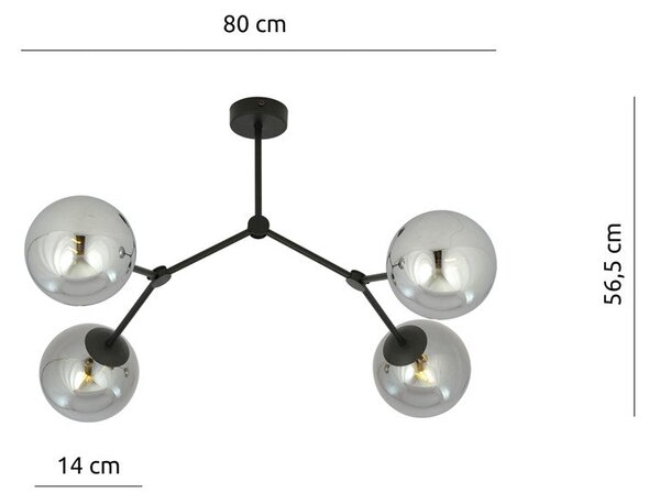 Stropní svítidlo SPACE 4 – černé, grafitové sklo, 4× E14, šířka 42 cm