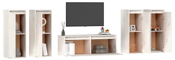 TV skříňky 5 ks bílé masivní borové dřevo 3100215