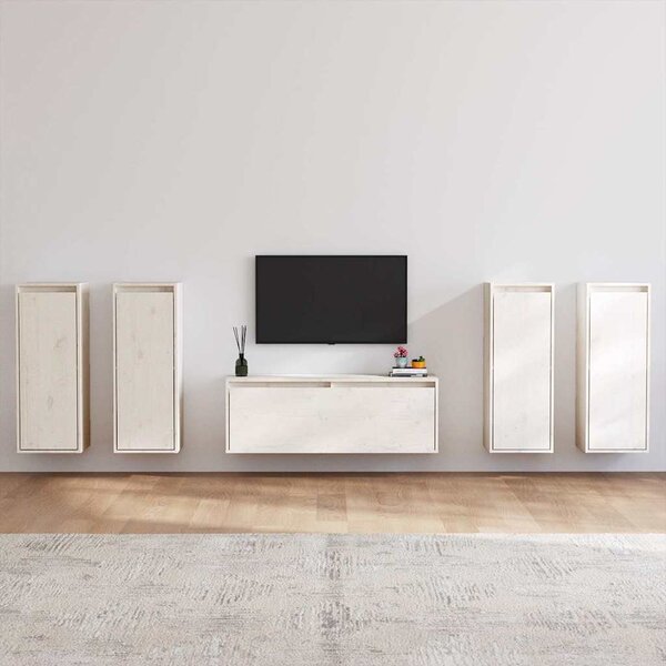 TV skříňky 5 ks bílé masivní borové dřevo 3100215