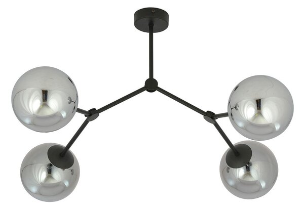 Stropní svítidlo SPACE 4 – černé, grafitové sklo, 4× E14, šířka 42 cm