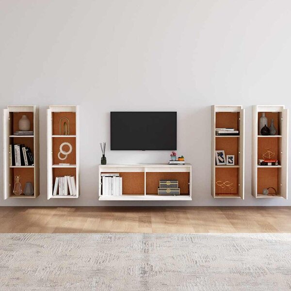 TV skříňky 5 ks bílé masivní borové dřevo 3100210