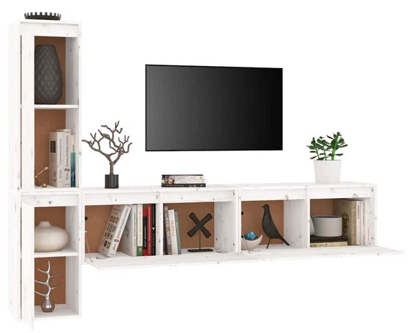 TV skříňky 4 ks bílé masivní borové dřevo 3100280