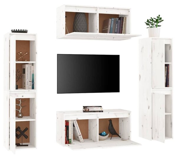 TV skříňky 6 ks bílé masivní borové dřevo 3100265