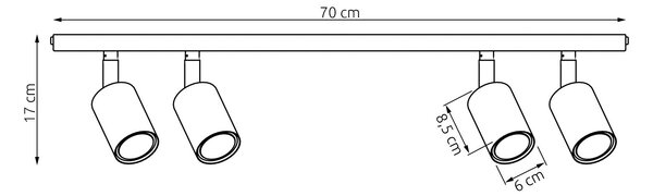 Stropní svítidlo FLASH 4 – tlumeně modré, 4× GU10, šířka 70 cm