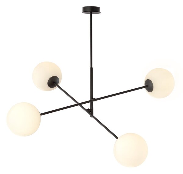 Závěsné svítidlo LINEAR 4 – černé, opálové sklo, 4× E14, šířka 102 cm