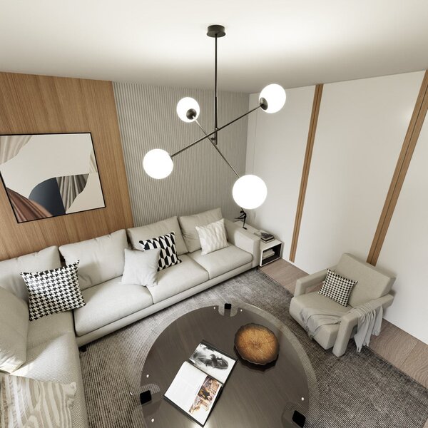 Závěsné svítidlo LINEAR 4 – černé, opálové sklo, 4× E14, šířka 102 cm