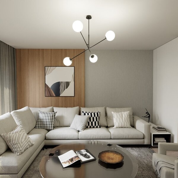 Závěsné svítidlo LINEAR 4 – černé, opálové sklo, 4× E14, šířka 102 cm