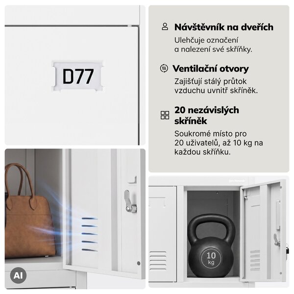 Šatní skříň s 20 uzamykatelnými boxy, bílá, 1360x1720x450 mm: ROBERT