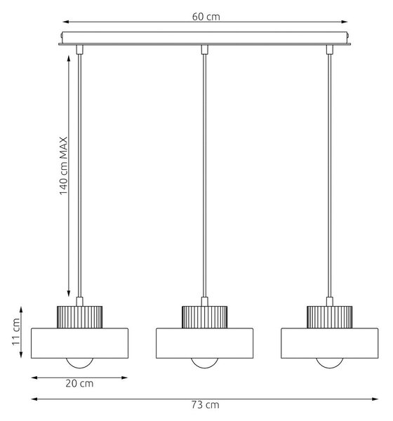 Závěsné svítidlo KIVI 3 – moka, 3× E27, šířka 73 cm