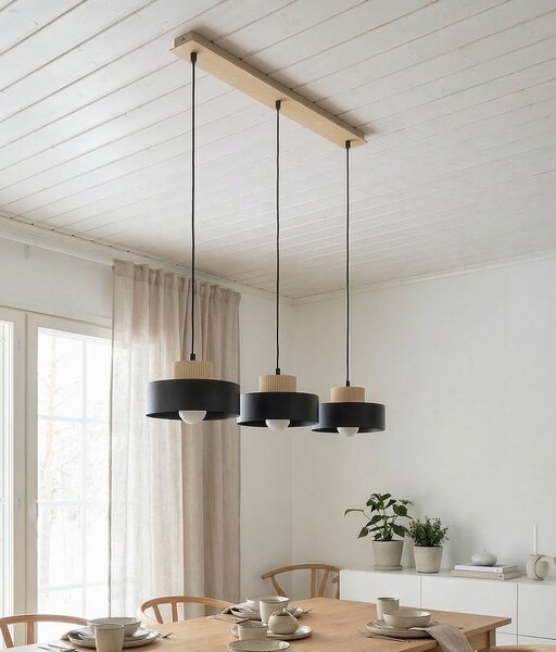 Závěsné svítidlo KIVI 3 – černé, 3× E27, šířka 73 cm